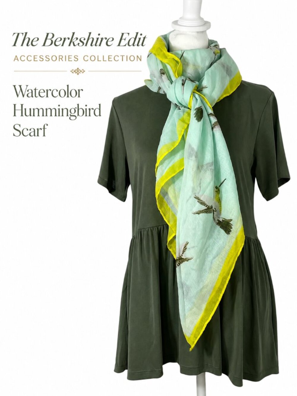 Watercolor Hummingbird Scarf Aqua Yellow Lightweight Sheer Wrap Shawl OS